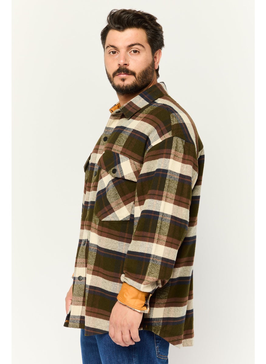 Men Regular Fit Checkered Long Sleeves Casual Shirt, Brown Combo