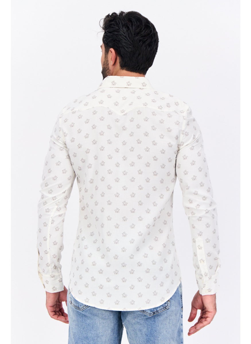 Men Regular Fit Allover Print Long Sleeves Casual Shirt, Beige
