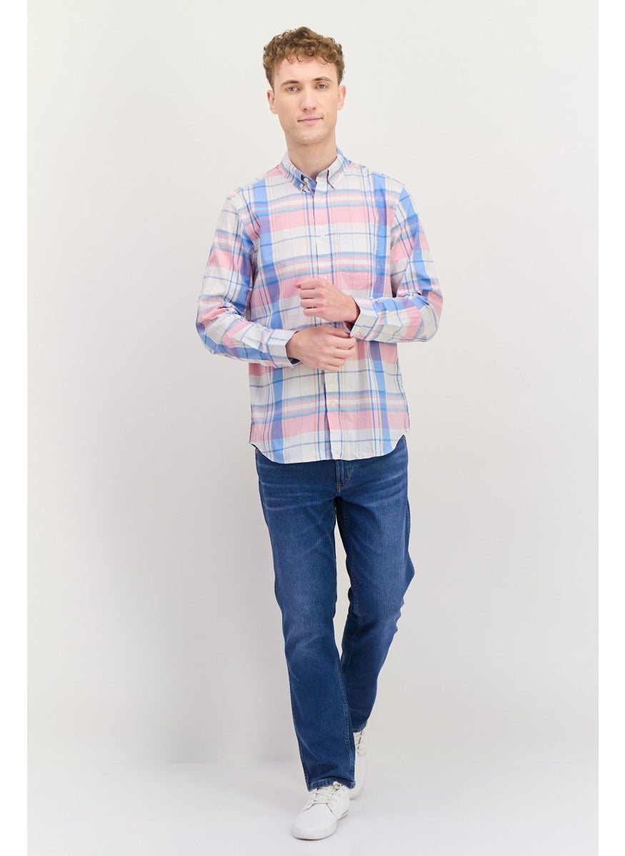 Men Regular Fit Checkered Long Sleeves Casual Shirt, White
