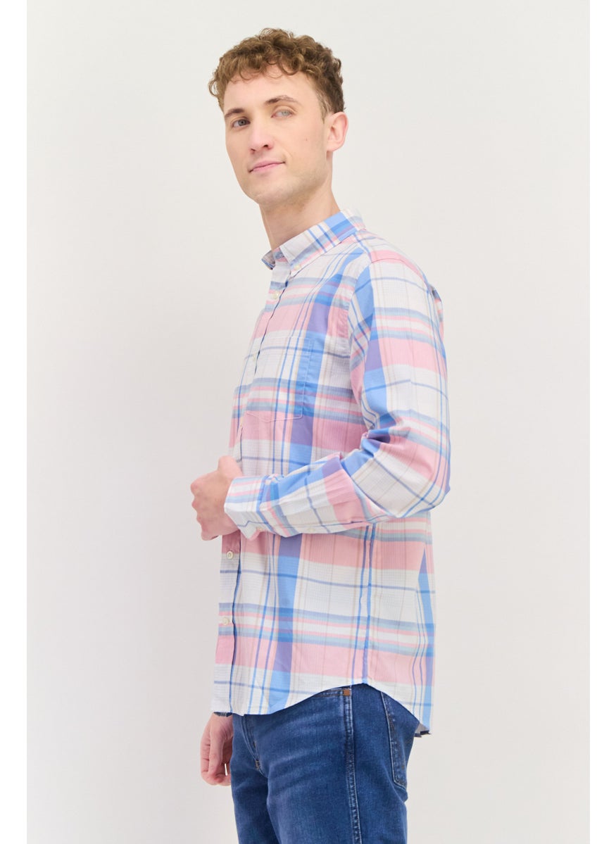 Men Regular Fit Checkered Long Sleeves Casual Shirt, White