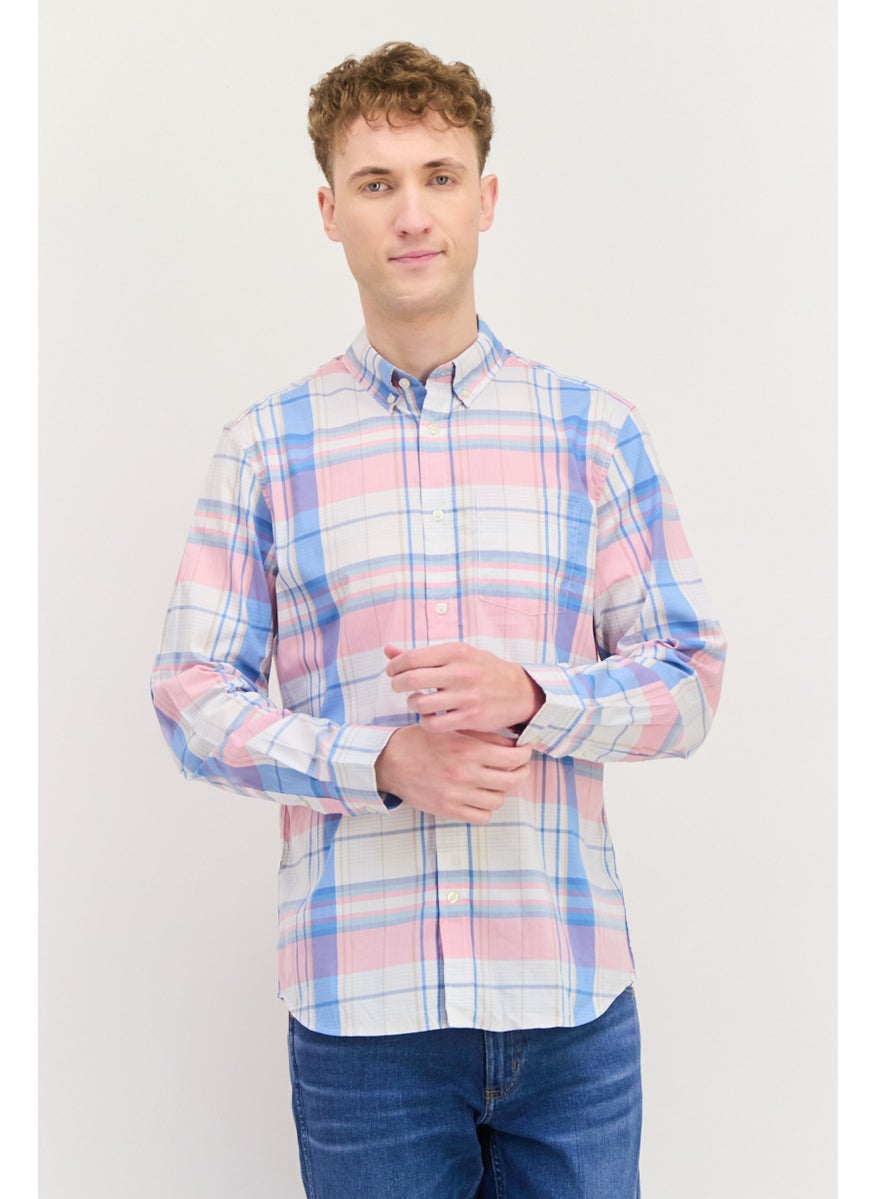 Men Regular Fit Checkered Long Sleeves Casual Shirt, White