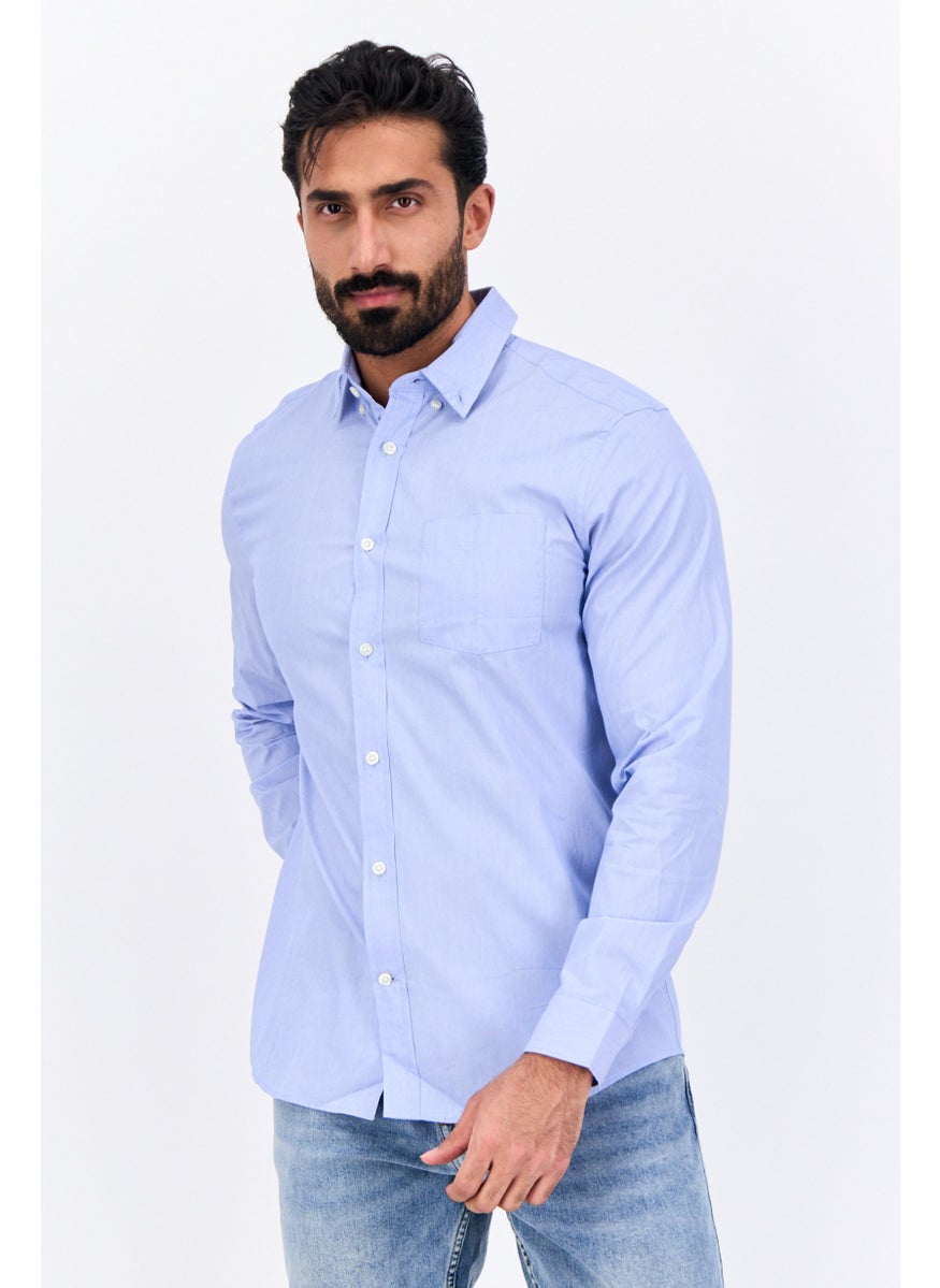Men Standard Fit Long Sleeve Chambray Casual Shirt, Light Blue