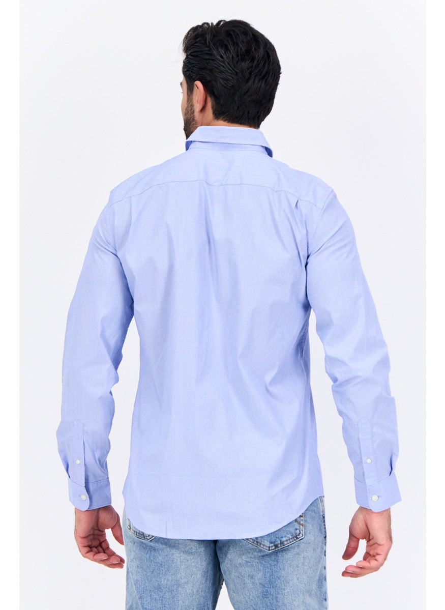 Men Standard Fit Long Sleeve Chambray Casual Shirt, Light Blue