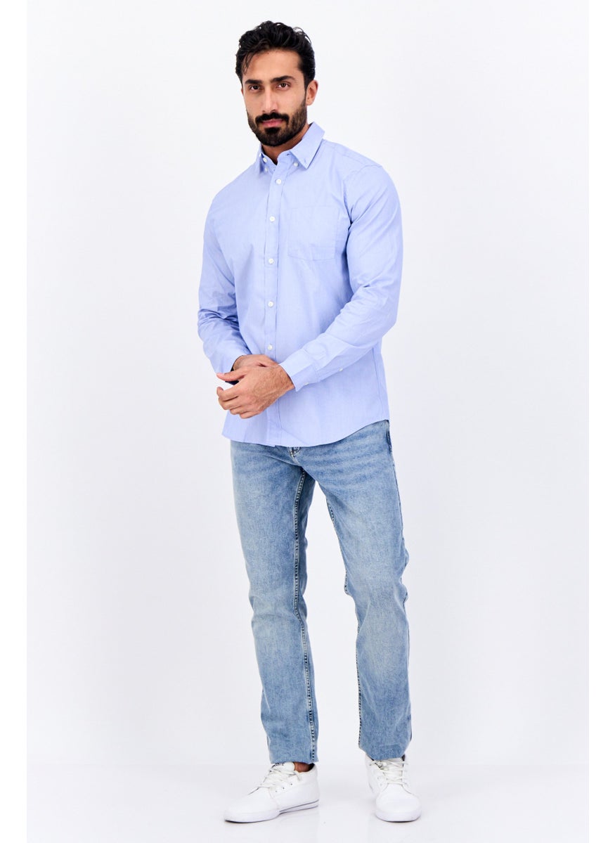 Men Standard Fit Long Sleeve Chambray Casual Shirt, Light Blue