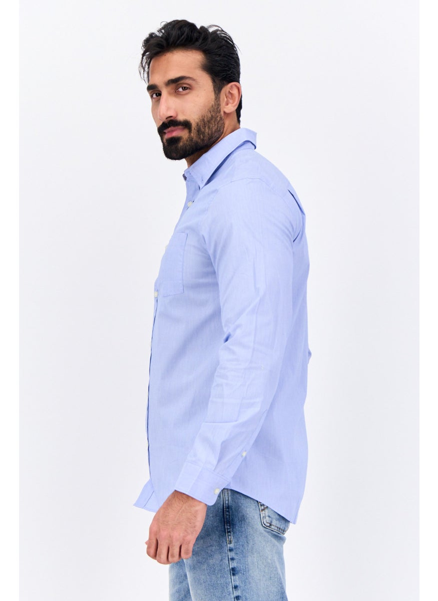 Men Standard Fit Long Sleeve Chambray Casual Shirt, Light Blue