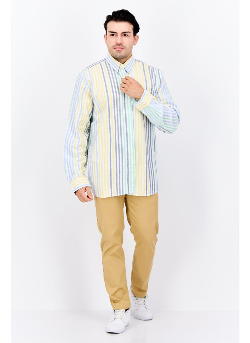 Men Standard Fit Chambray Long Sleeves Casual Shirt, White