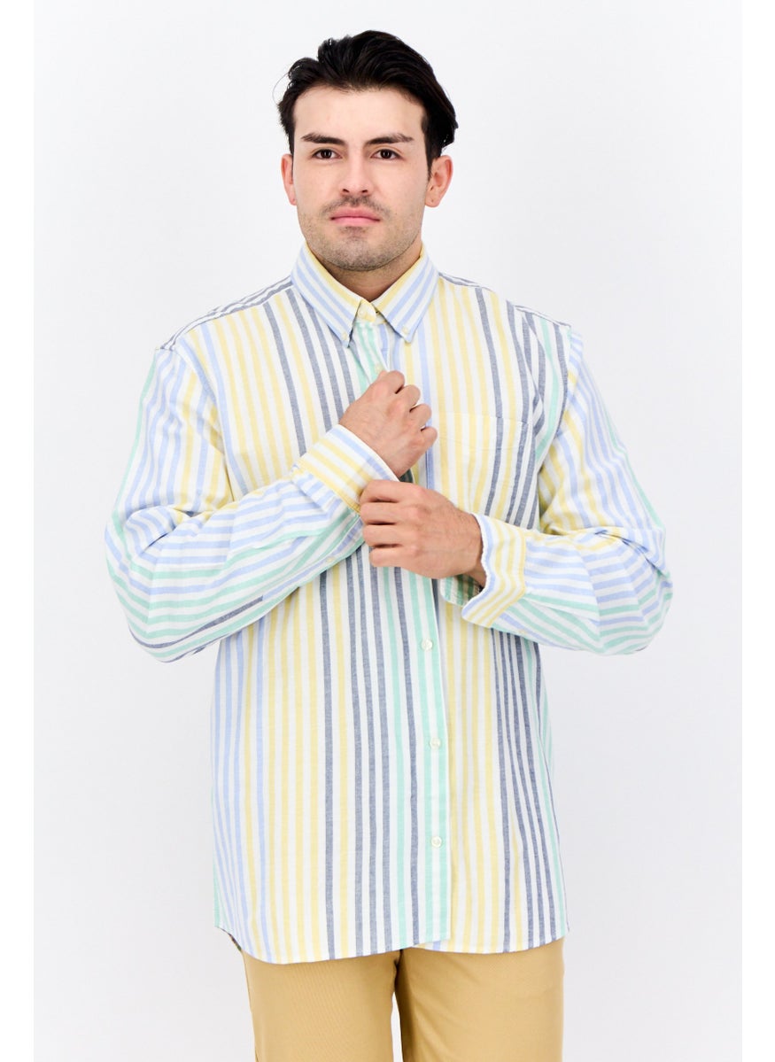 Men Standard Fit Chambray Long Sleeves Casual Shirt, White