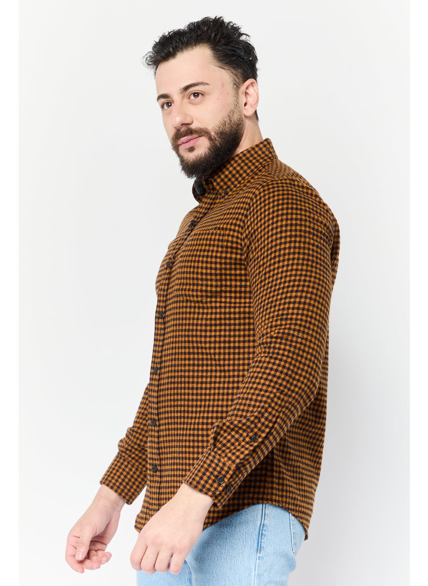 Men Regular Fit Grid Pattern Long Sleeves Casual Shirt, Multicolor