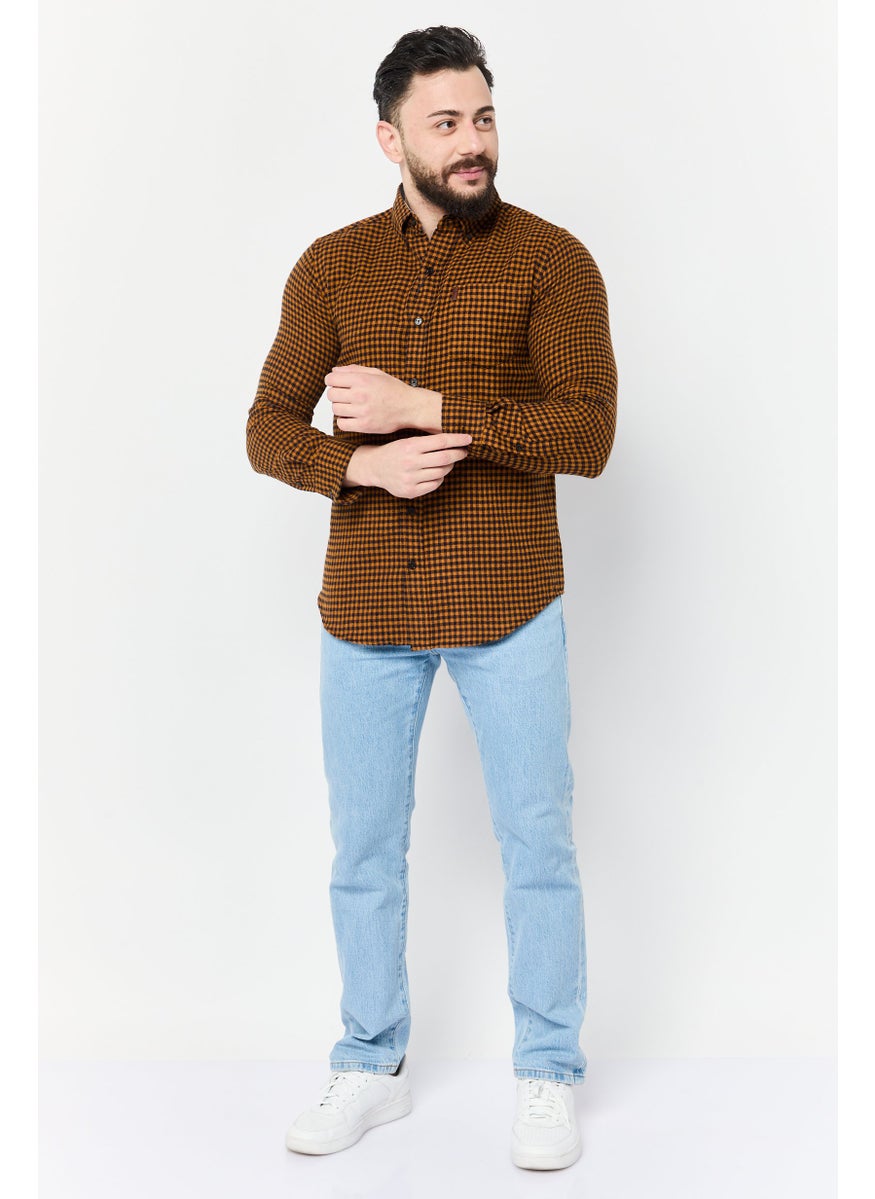 Men Regular Fit Grid Pattern Long Sleeves Casual Shirt, Multicolor