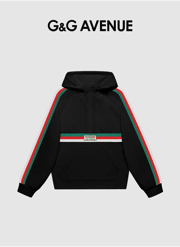 Men hooded sweatshirt sports casual half zipper pullover, blended comfortable sports with pocket hooded sweatshirt