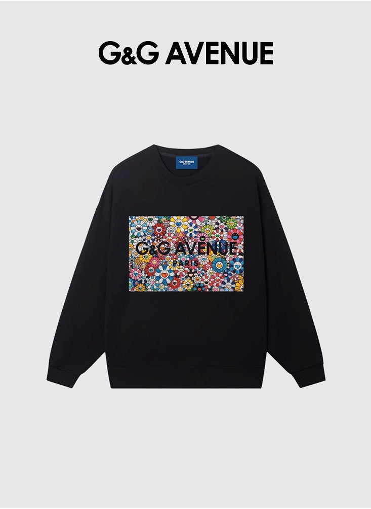 Spring and Autumn unisex round neck long sleeved loose sportswear casual style soft and comfortable long sleeved top black long sleeved hip-hop fashion sportswear