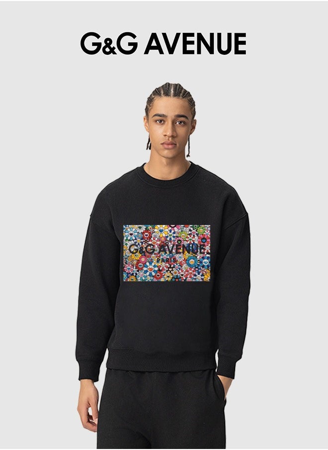 Spring and Autumn unisex round neck long sleeved loose sportswear casual style soft and comfortable long sleeved top black long sleeved hip-hop fashion sportswear