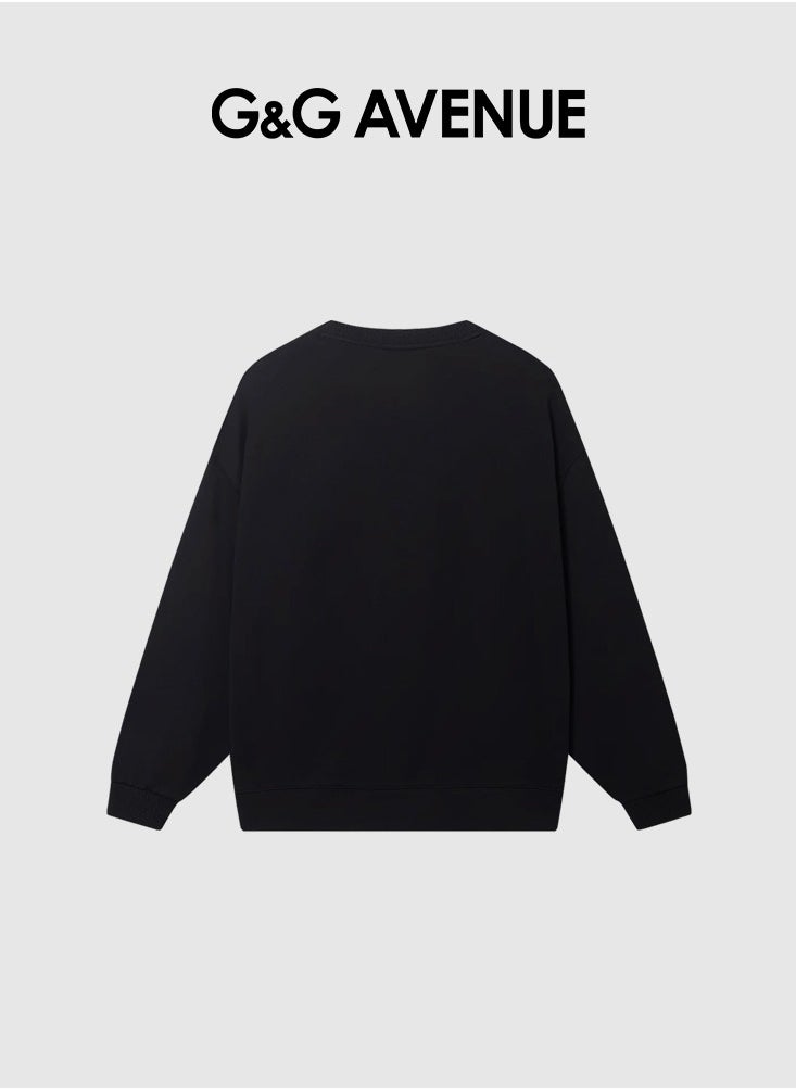 Spring and Autumn unisex round neck long sleeved loose sportswear casual style soft and comfortable long sleeved top black long sleeved hip-hop fashion sportswear