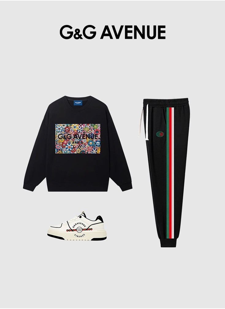 Spring and Autumn unisex round neck long sleeved loose sportswear casual style soft and comfortable long sleeved top black long sleeved hip-hop fashion sportswear