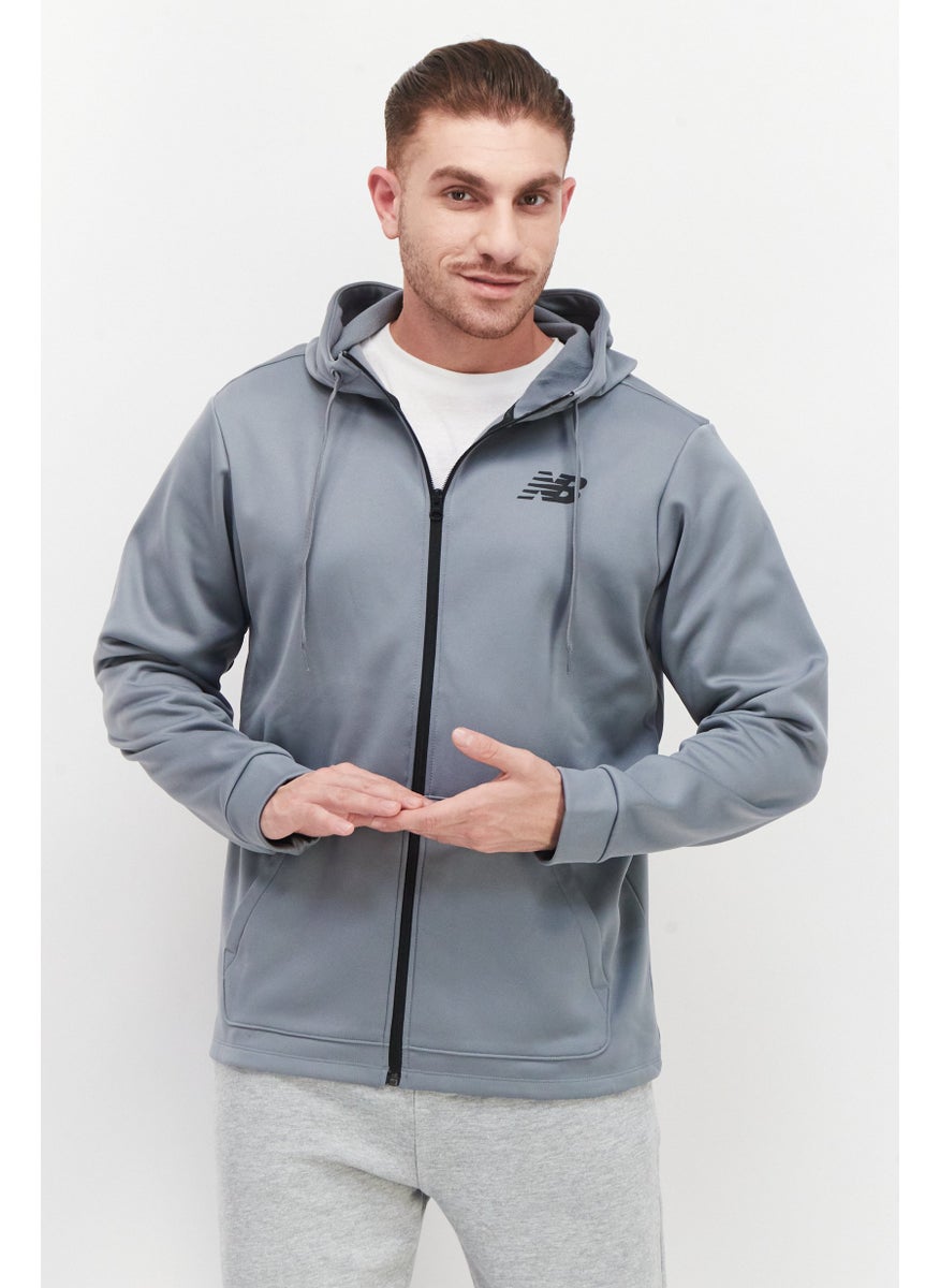 Men Sportswear Fit Hooded Long Sleeves Running Sweatshirt, Grey