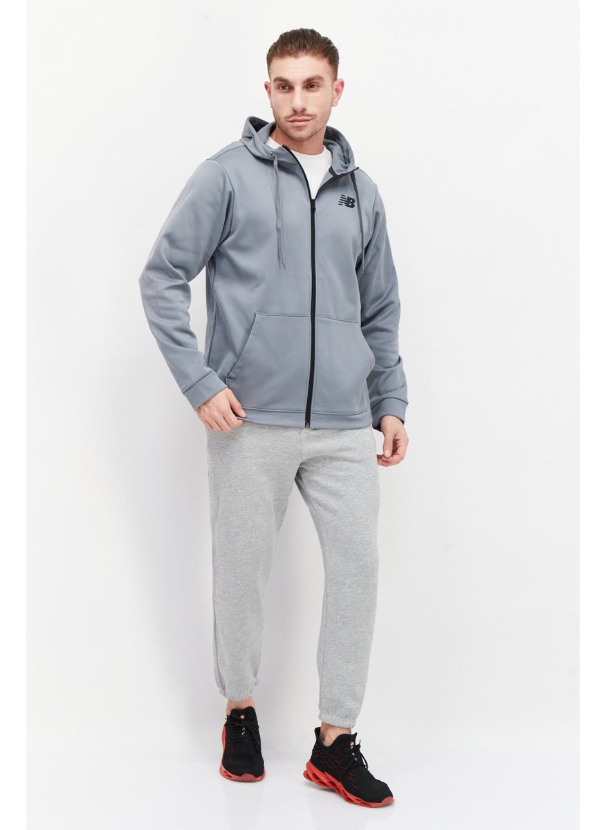 Men Sportswear Fit Hooded Long Sleeves Running Sweatshirt, Grey