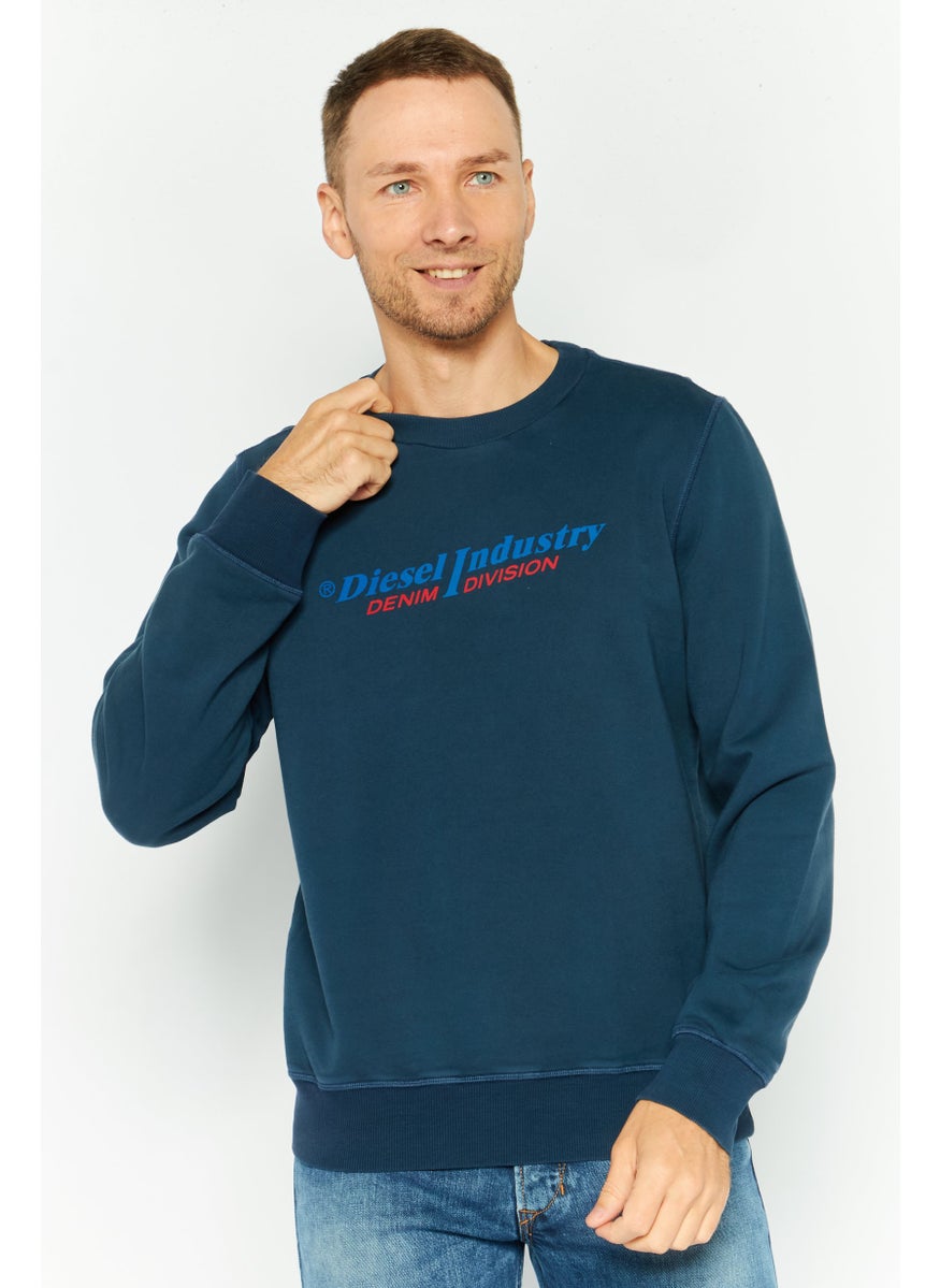Men Crew Neck Long Sleeves Graphic Print Sweatshirts, Blue
