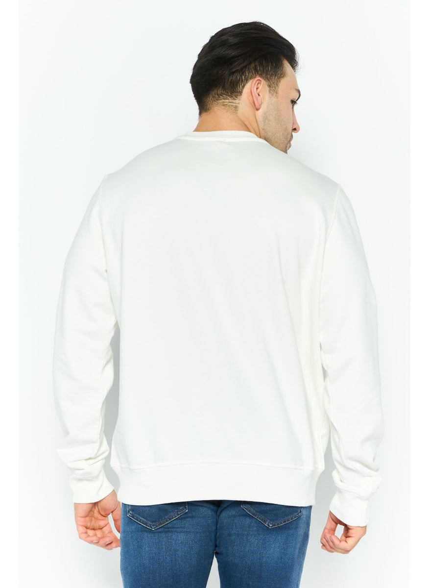 Men Crew Neck Long Sleeves Graphic Print Sweatshirt, White Combo