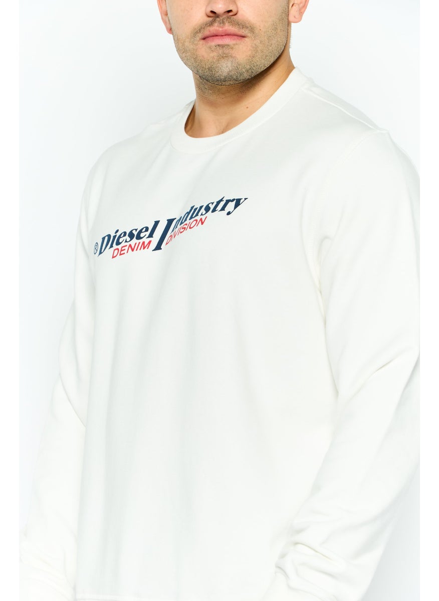 Men Crew Neck Long Sleeves Graphic Print Sweatshirt, White Combo