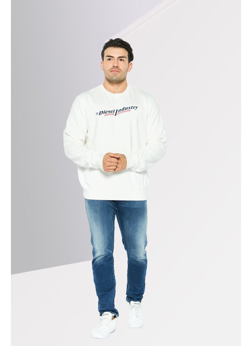 Men Crew Neck Long Sleeves Graphic Print Sweatshirt, White Combo
