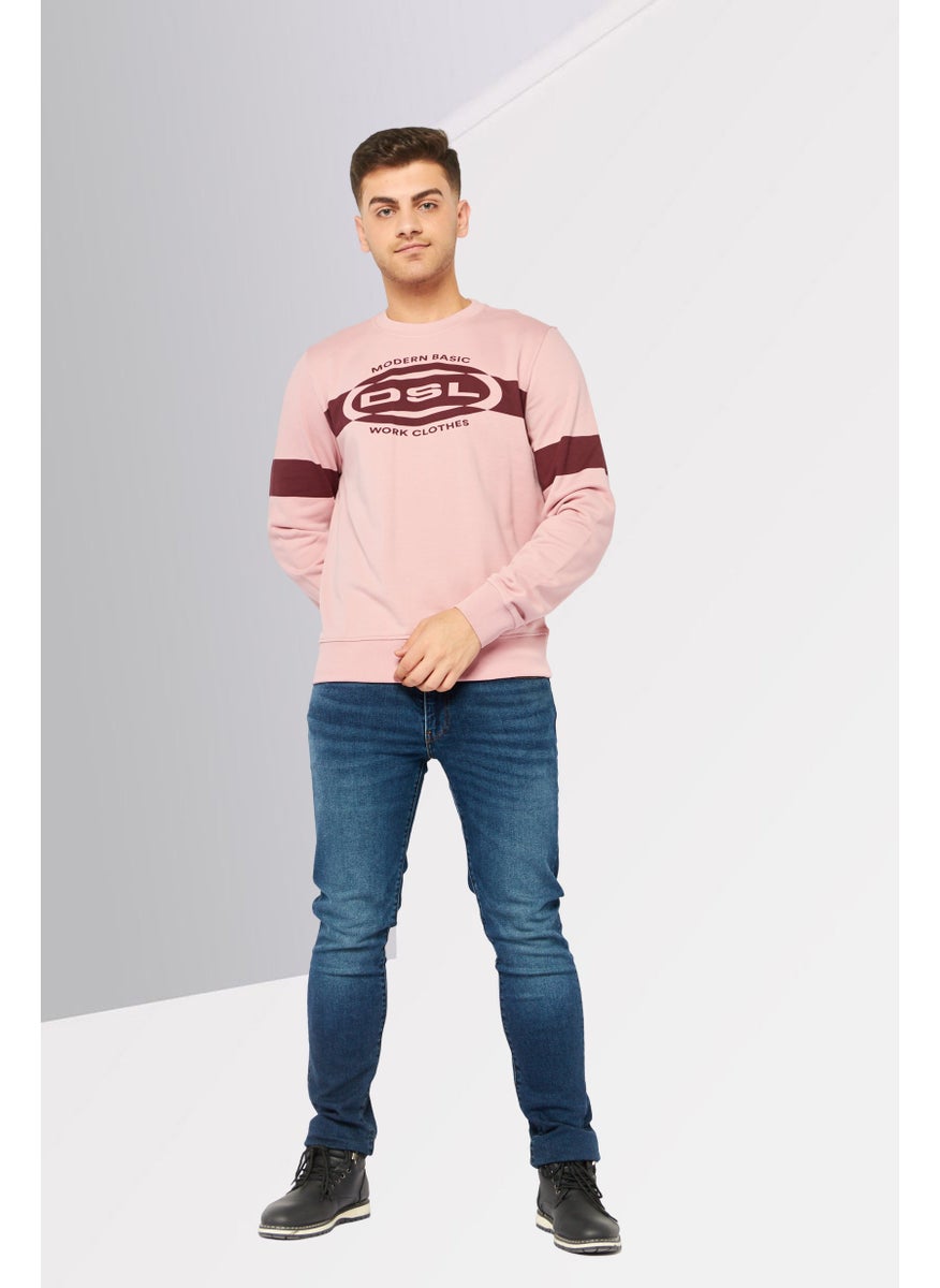 Men Crew Neck Long Sleeves Vintage Logo Sweatshirt, Pink