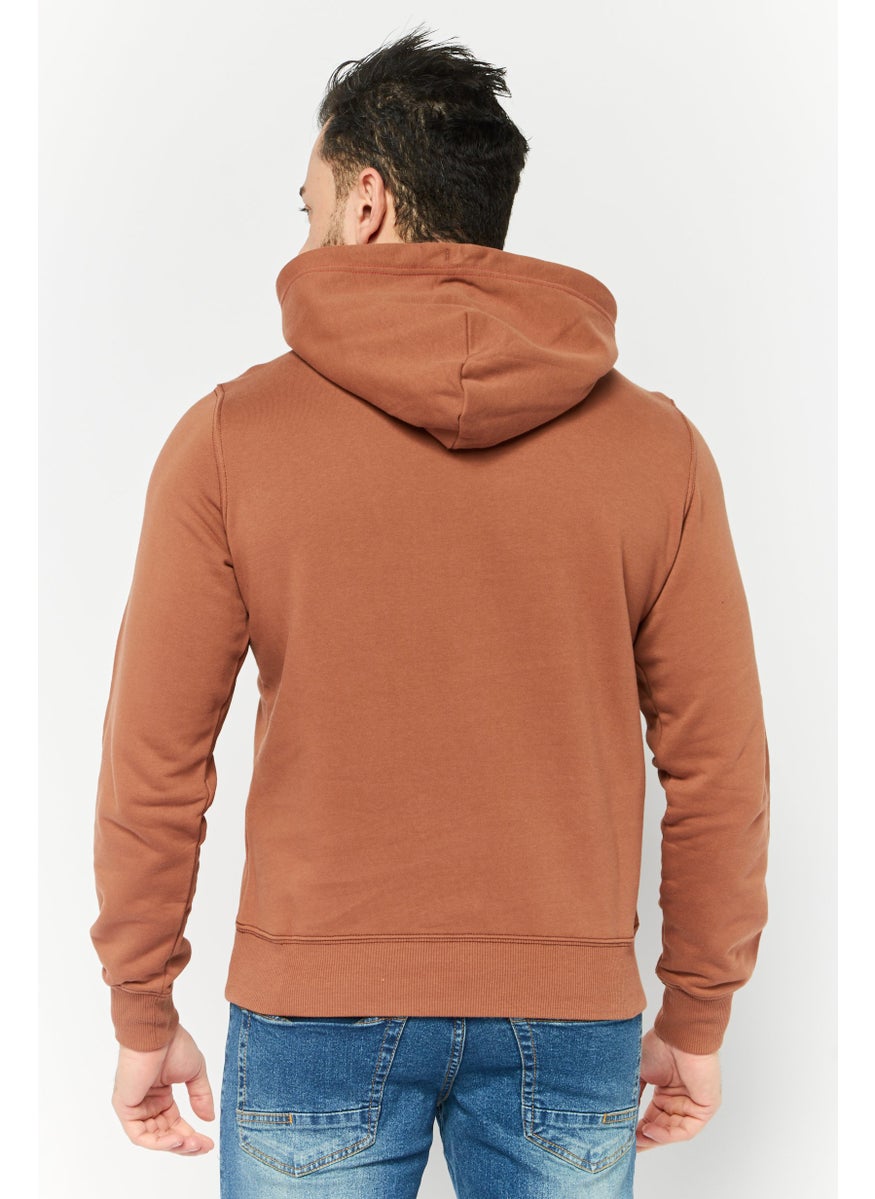 Men Hooded Long Sleeves Brand Logo Sweatshirt, Brown