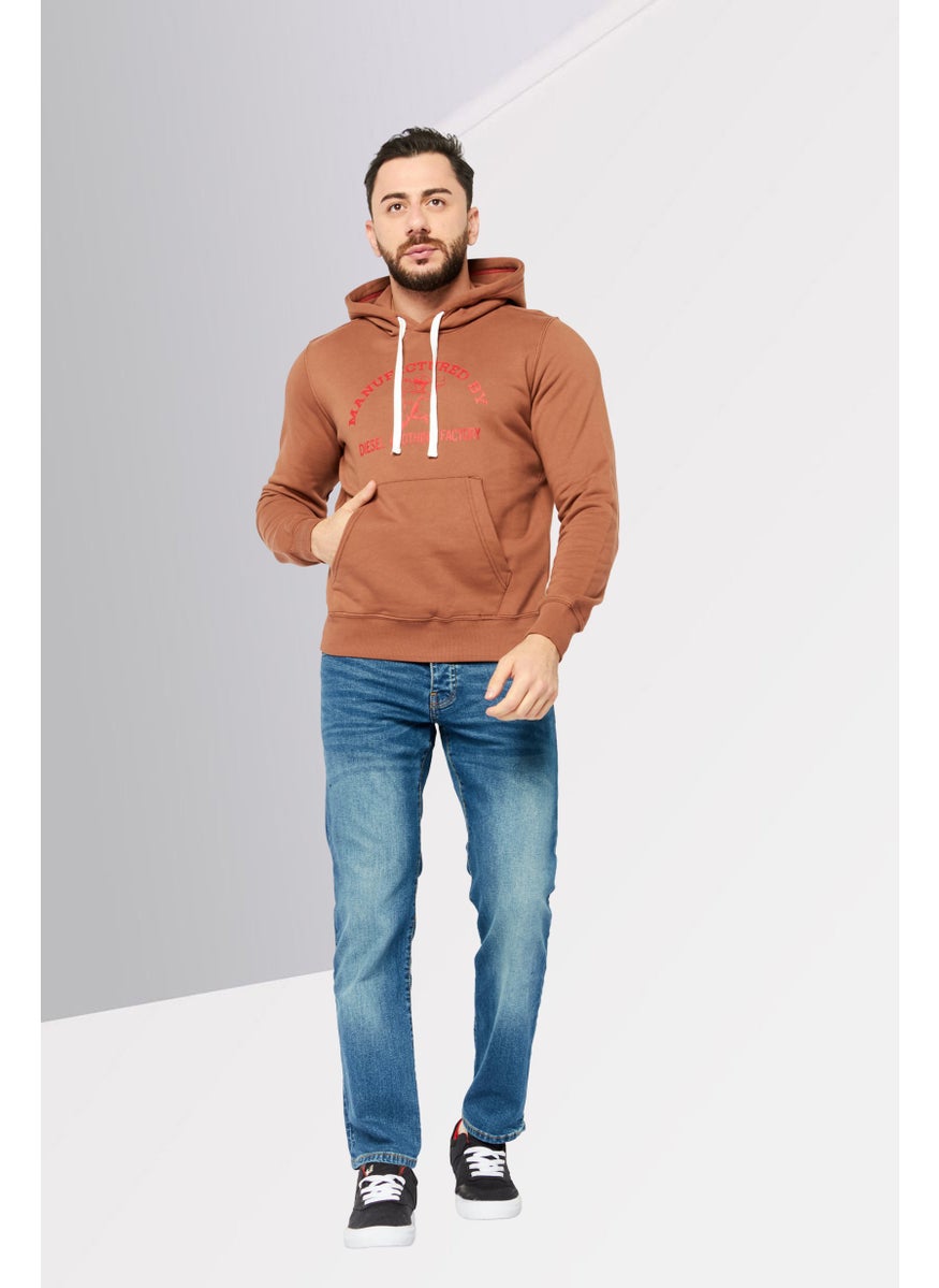 Men Hooded Long Sleeves Brand Logo Sweatshirt, Brown