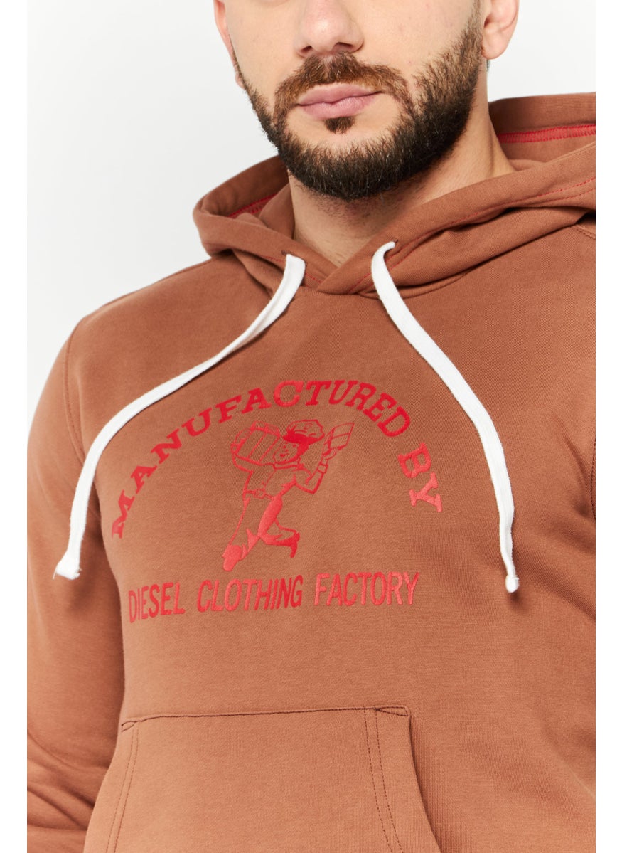 Men Hooded Long Sleeves Brand Logo Sweatshirt, Brown