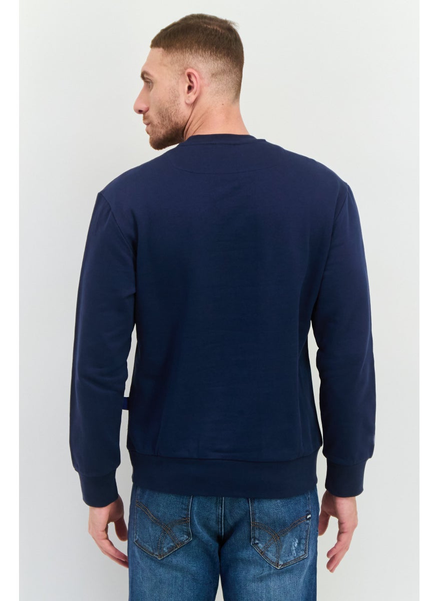 Men Crew Neck Graphic Print Long Sleeves Sweatshirt, Navy