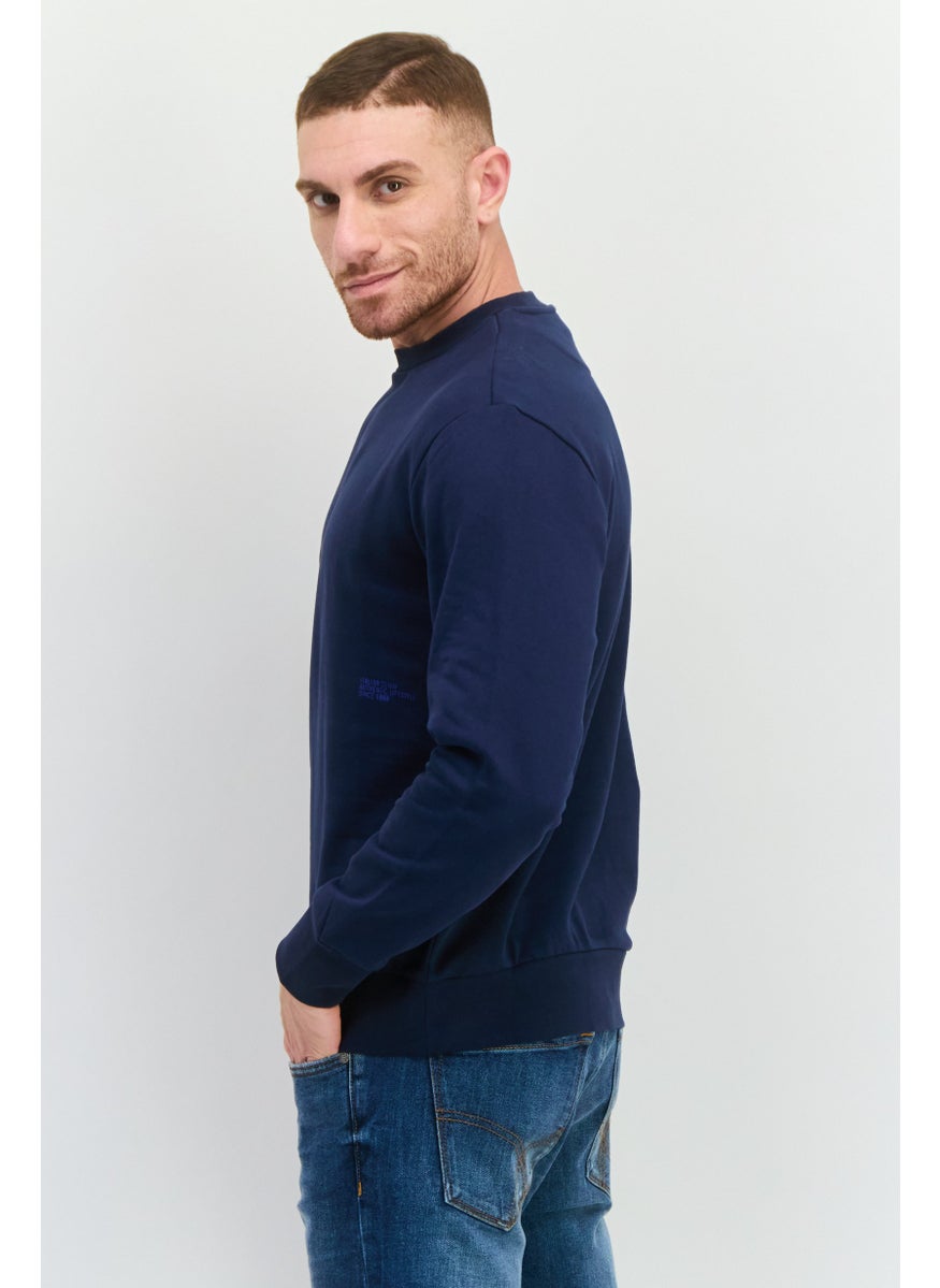 Men Crew Neck Graphic Print Long Sleeves Sweatshirt, Navy