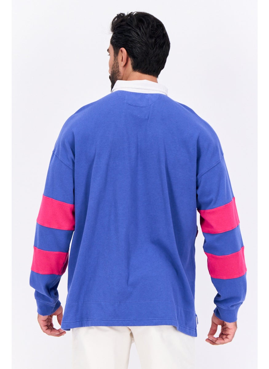 Men Spread Collar Brand Logo Long Sleeves Sweatshirt, Crisp Blue Combo
