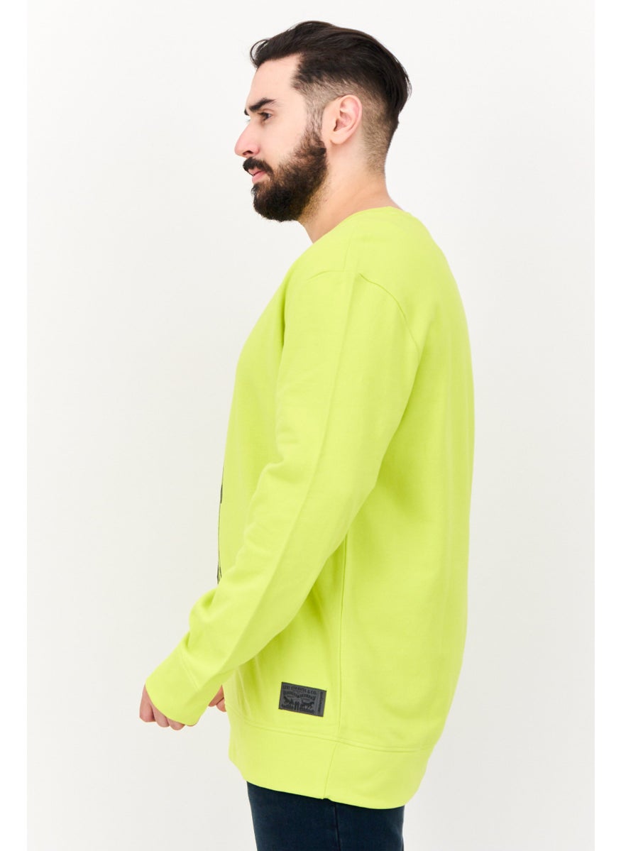 Men Crew Neck Long Sleeves Brand Logo Sweatshirt, Light Green