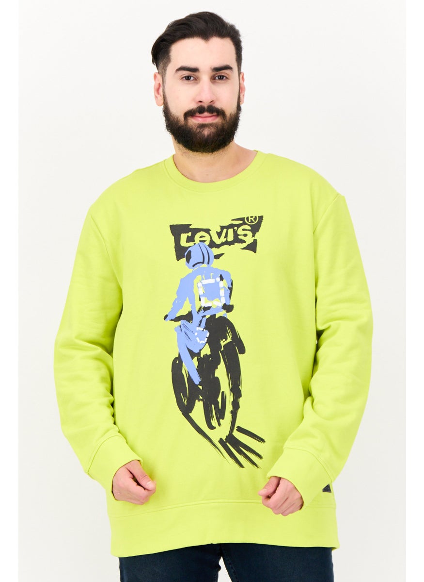Men Crew Neck Long Sleeves Brand Logo Sweatshirt, Light Green