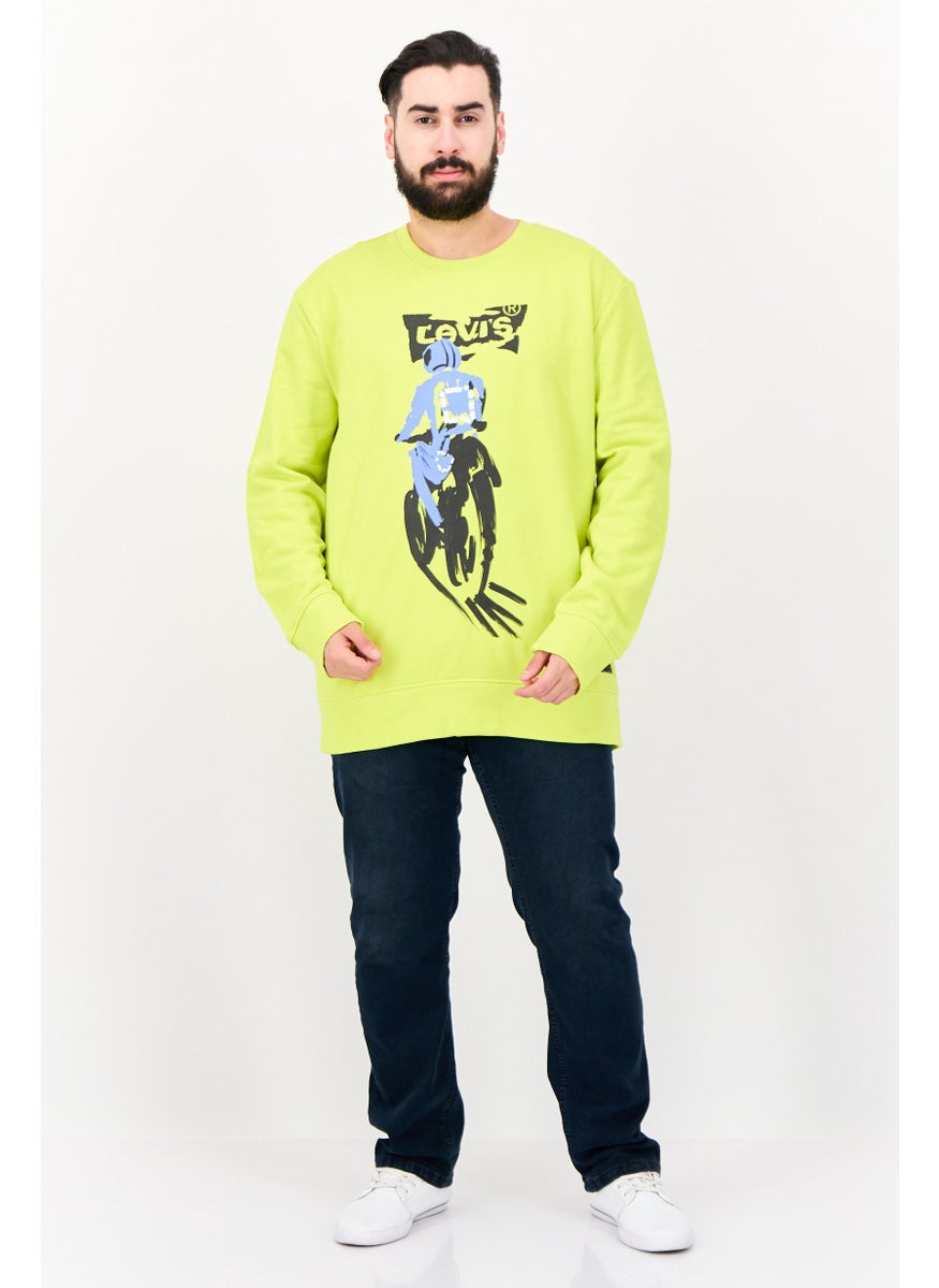 Men Crew Neck Long Sleeves Brand Logo Sweatshirt, Light Green