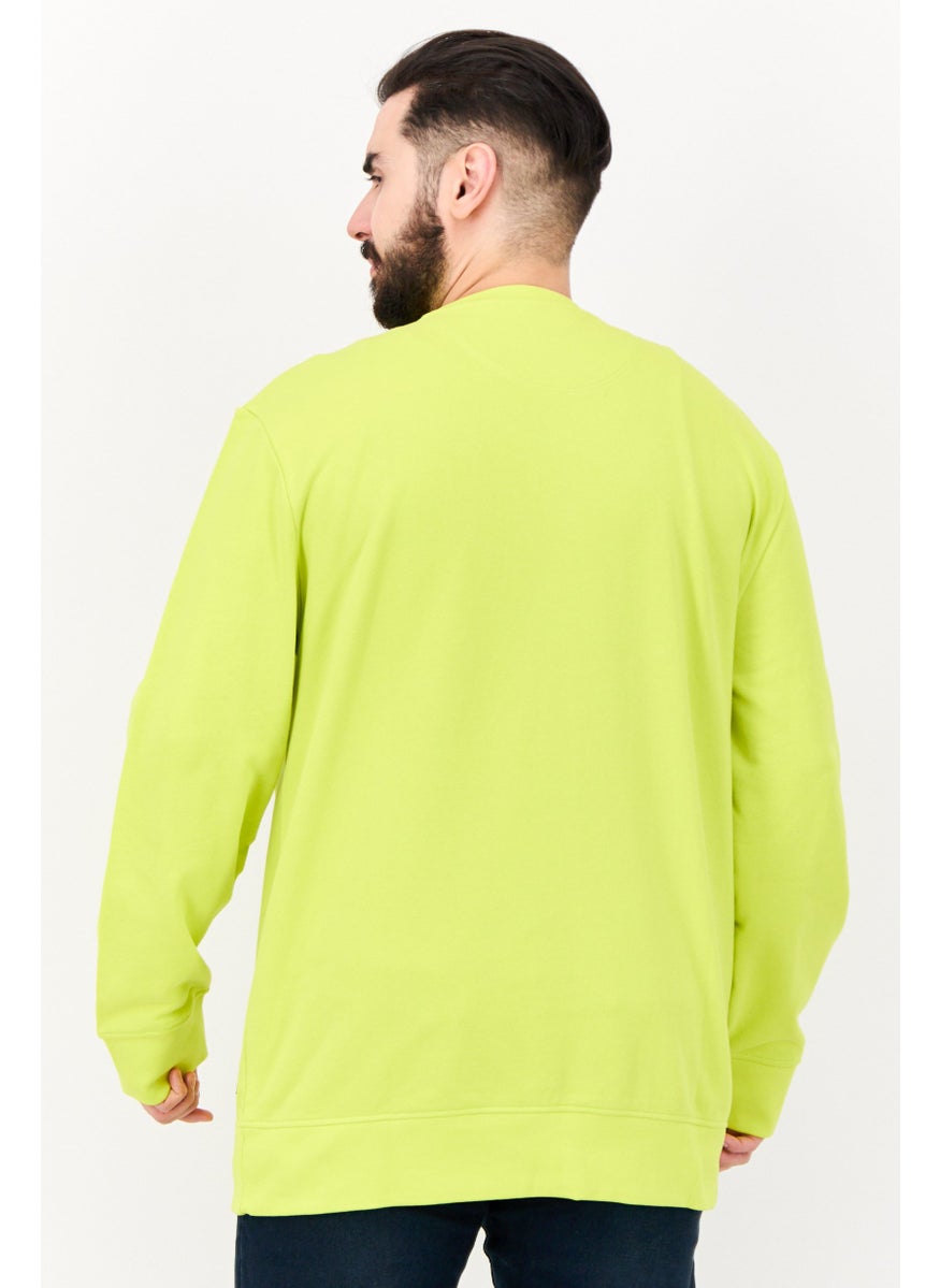 Men Crew Neck Long Sleeves Brand Logo Sweatshirt, Light Green