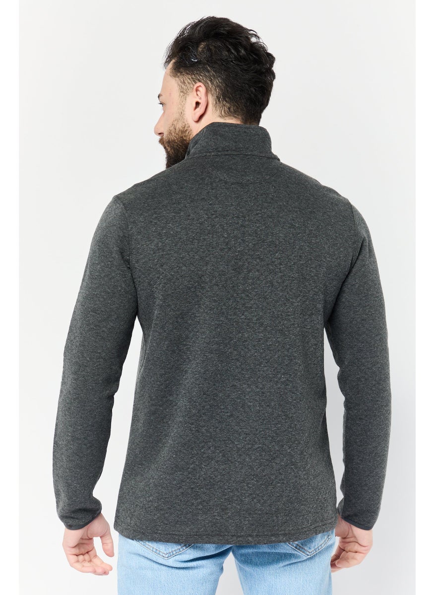 Men High Neck Heather Long Sleeve Sweatshirt, Charcoal
