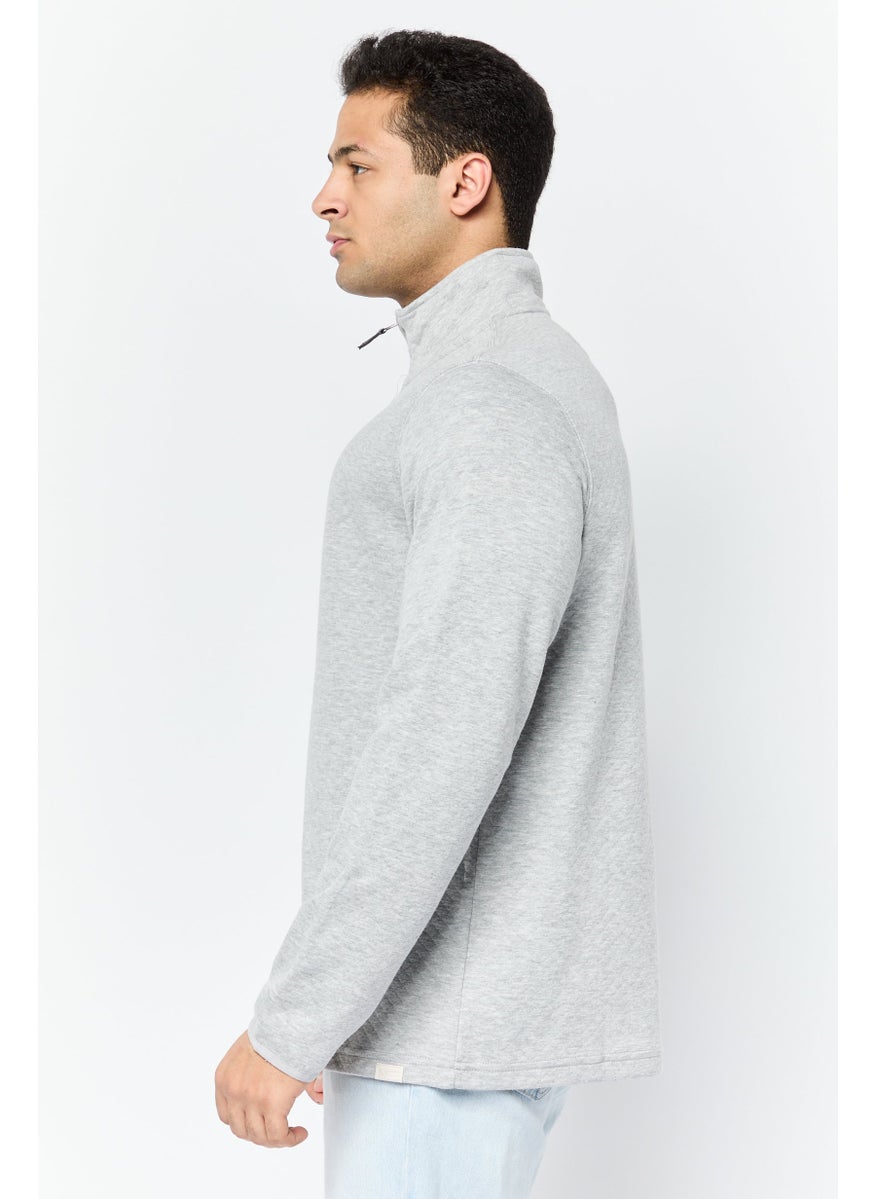 Men High Neck Heather Long Sleeve Sweatshirt, Light Grey