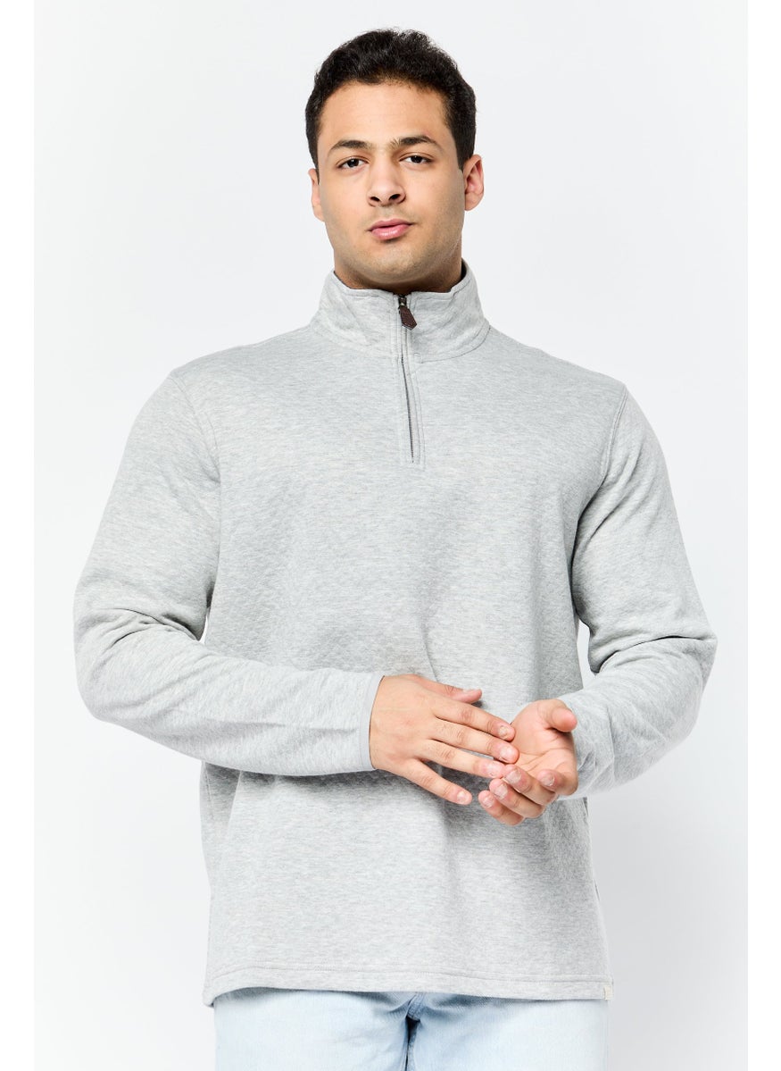 Men High Neck Heather Long Sleeve Sweatshirt, Light Grey