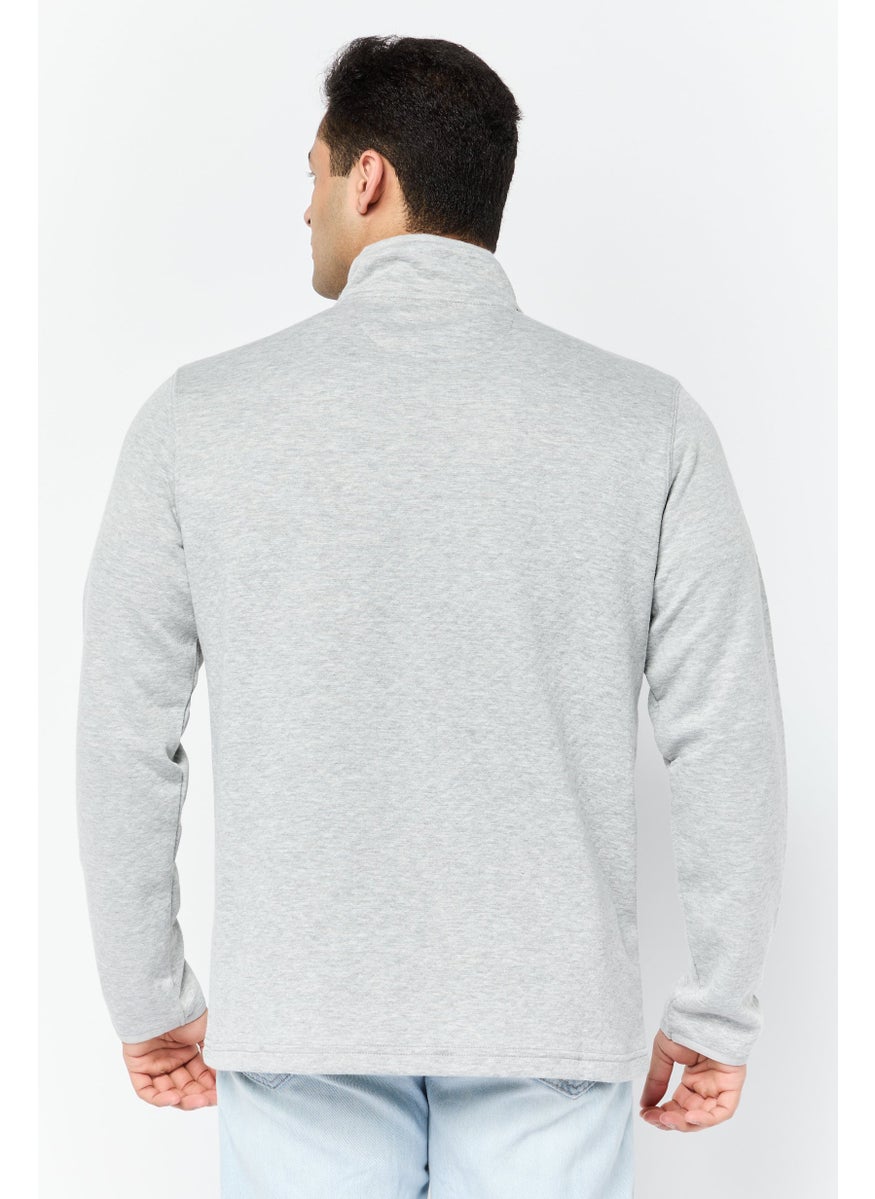 Men High Neck Heather Long Sleeve Sweatshirt, Light Grey