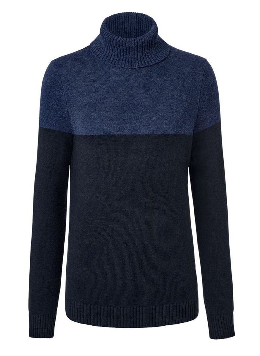 Men Mock Neck Knitted Pullover Sweater, Navy Blue
