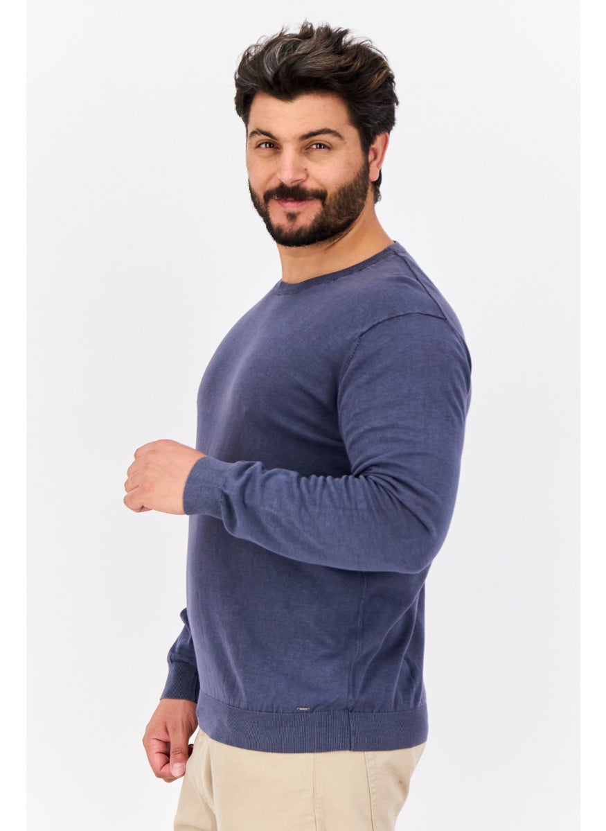 Men Crew Neck Knitted Sweater, Pale Blue