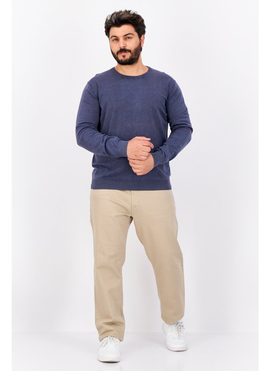 Men Crew Neck Knitted Sweater, Pale Blue