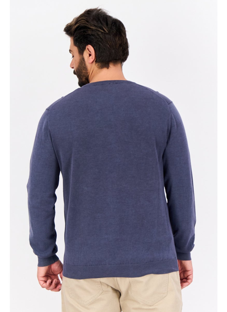 Men Crew Neck Knitted Sweater, Pale Blue