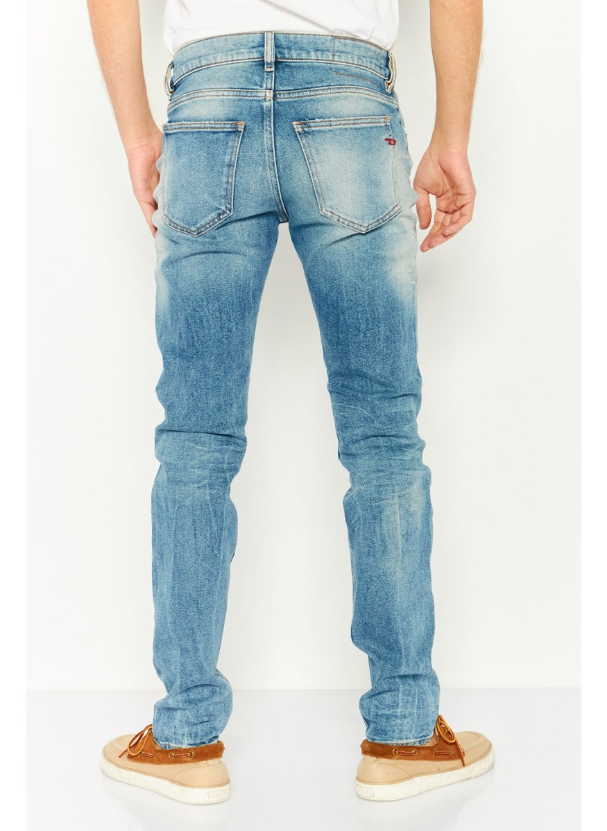 Men Slim Fit Mid Waist Slim Leg Washed Denim, Blue