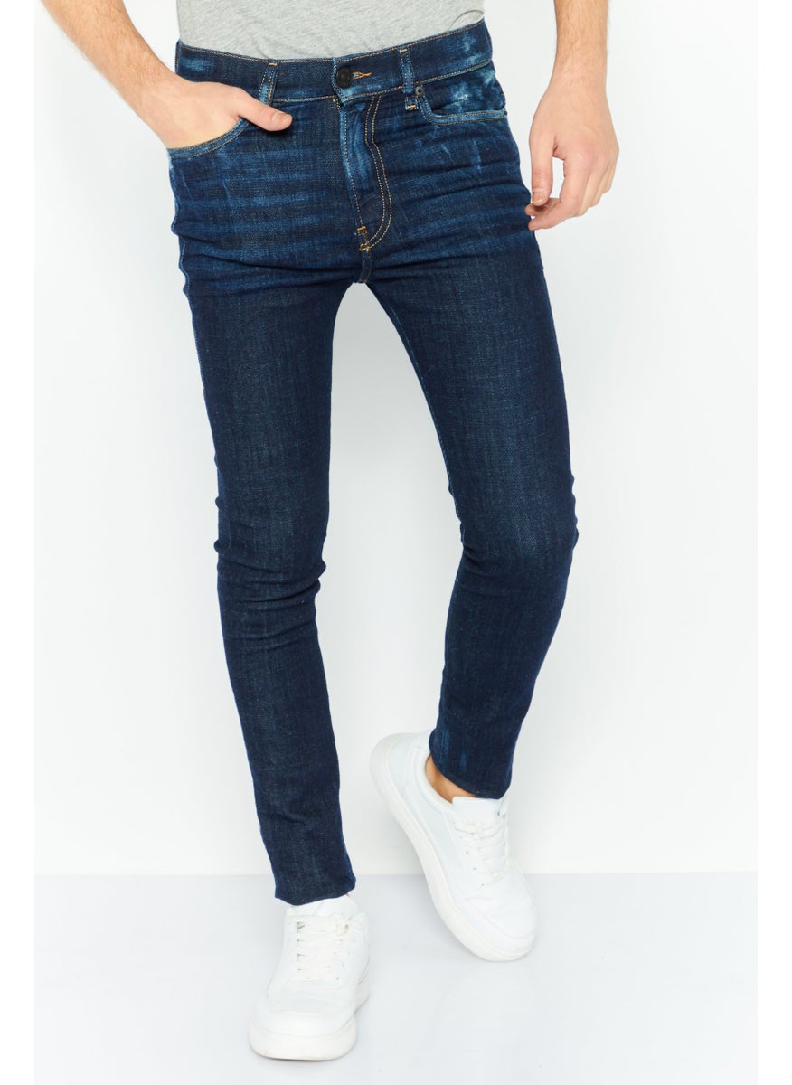 Men Skinny Fit Washed Stretchable Denim Jeans, Blue