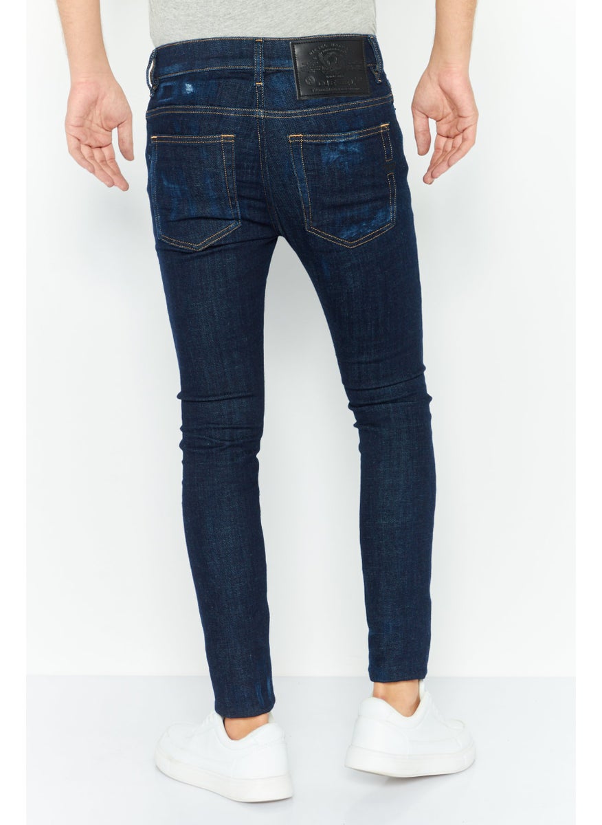 Men Skinny Fit Washed Stretchable Denim Jeans, Blue