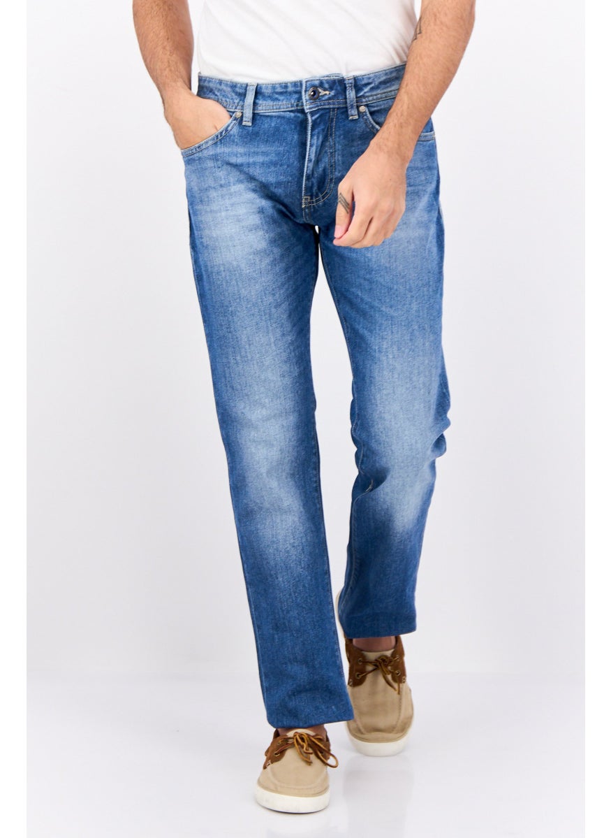 Men Straight Fit Washed Stretchable Morris Jeans, Blue
