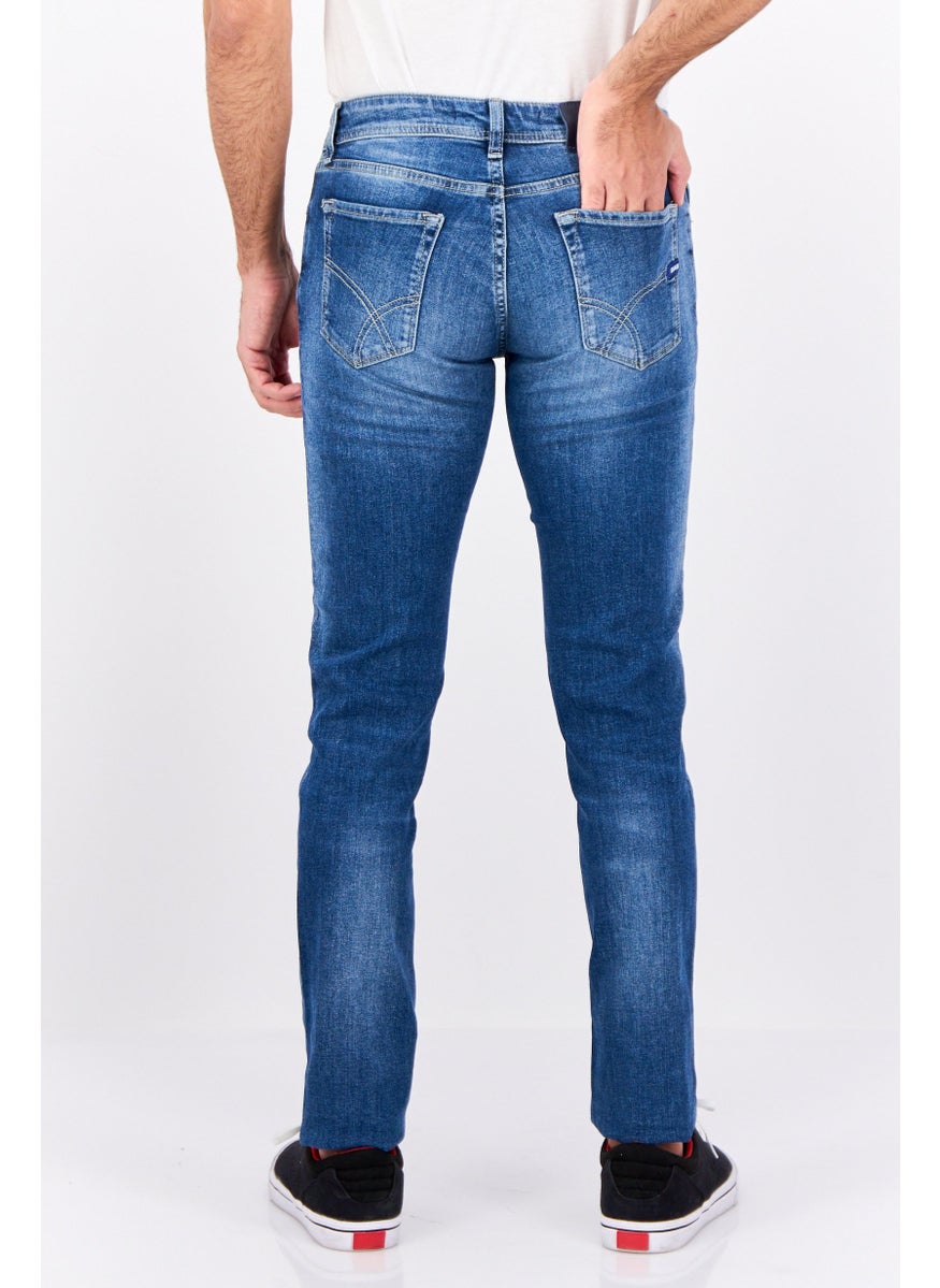 Men Skinny Fit Wash Stretchable Denim, Dusty Blue