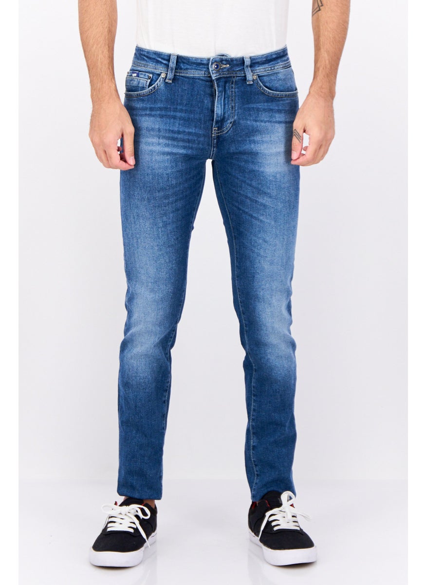 Men Skinny Fit Wash Stretchable Denim, Dusty Blue