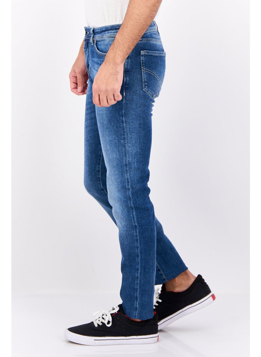 Men Skinny Fit Wash Stretchable Denim, Dusty Blue